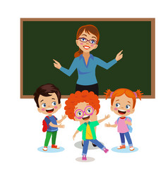 Cute teacher and students teaching in front Vector Image