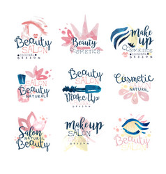 Beauty salon logo design set of colorful hand Vector Image