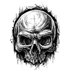 Detailed graphic human skull trash polka line art Vector Image