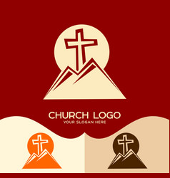 Cross of jesus and mountains Royalty Free Vector Image