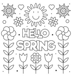 Hello spring coloring page black and white Vector Image