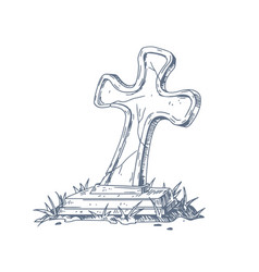 Old cracked cross over ancient gravestone Vector Image