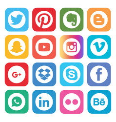 Set popular social media black white icons Vector Image