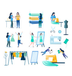 Tailor working sewing atelier master dressmaker Vector Image