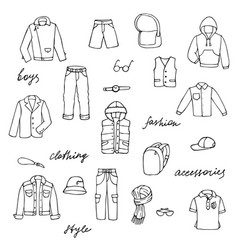 Childish clothes and lettering doodle set Vector Image