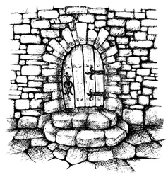 Arched door in a stone wall scatch Royalty Free Vector Image