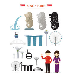 Singapore landmarks people in traditional Vector Image