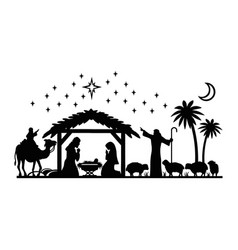 Holy night silhouette - nativity scene baby Vector Image