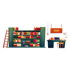 Book on shelf icon set bookshelf school objects Vector Image