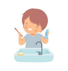 Boy brushing his teeth with tooth brush kid Vector Image