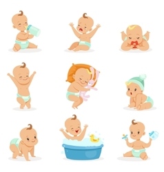 Cute happy badaily routine set adorable kid Vector Image