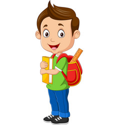 Cartoon green school backpack waving hand Vector Image