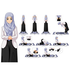 Complete set muslim prayer position guide step Vector Image