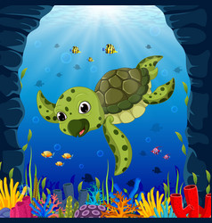 Cartoon turtle underwater Royalty Free Vector Image