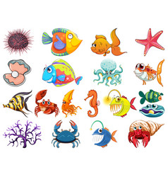 Large set sea creatures on white background Vector Image