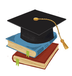 Graduation hat with books isolated on white Vector Image