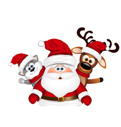 Funny cat and reindeer on white background Vector Image