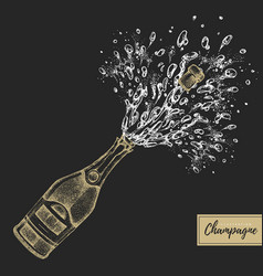 Hand drawing champagne bottle with splash Vector Image