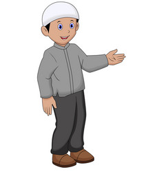 A muslim boy waving his right hand Royalty Free Vector Image