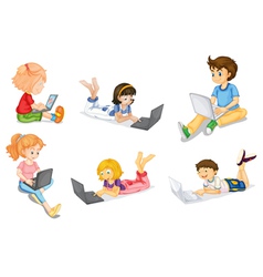 Kids with laptop Royalty Free Vector Image - VectorStock