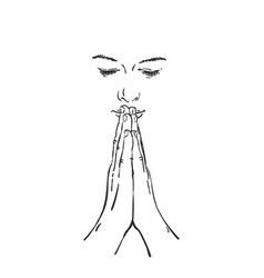 Sketch isolated face woman praying Royalty Free Vector Image