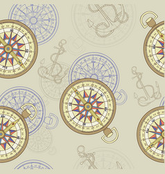 Seamless sea background with ship and compass Vector Image