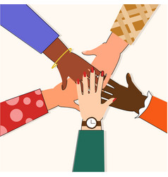 Group of multiracial human hands together joining Vector Image