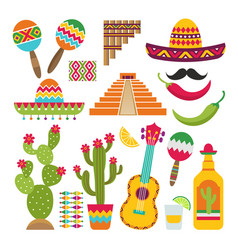 Mexico decorative icons set Royalty Free Vector Image