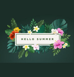 Hello summer floral poster with golden frame Vector Image