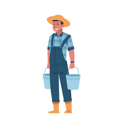 Cartoon farmer holding a basket of apples Vector Image