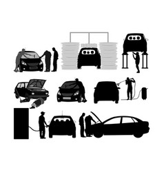 Car wash worker with water gun clean silhouette Vector Image