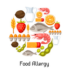 Food allergy background with allergens and symbols