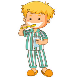 Boy in pajamas brushing teeth Royalty Free Vector Image