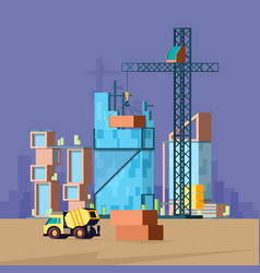 Construction of buildings wich crane Royalty Free Vector