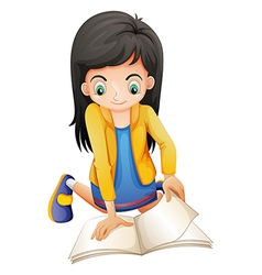 A young girl reading a book seriously Royalty Free Vector