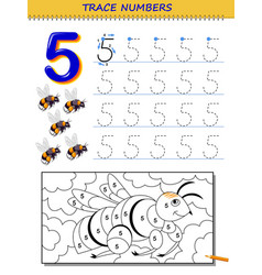 Number five with 5 bees flying in garden Vector Image