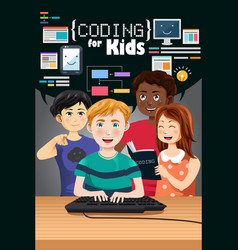 Kids studying using laptop Royalty Free Vector Image