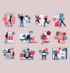 Hacker flat set Royalty Free Vector Image - VectorStock