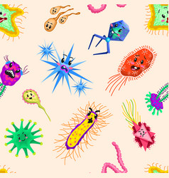 Bacteria characters seamless pattern cartoon cute Vector Image