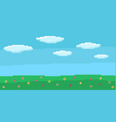 Landscape pixel art style blue sky white clouds Vector Image