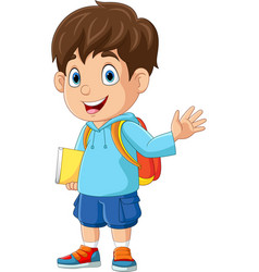 Cartoon happy school boy in uniform giving a thumb