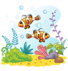 Clown fish swimming around coral reef Royalty Free Vector