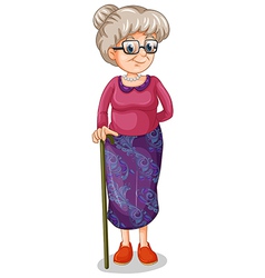 Cartoon old woman with a cane Royalty Free Vector Image