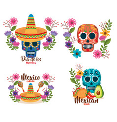 Day of the dead masks with floral decoration Vector Image