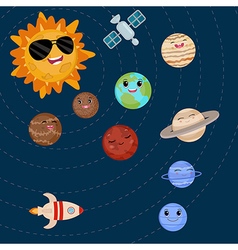 Cartoon smiling planets and sun Royalty Free Vector Image