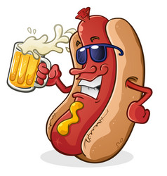 Cartoon hotdog drinking beer Royalty Free Vector Image