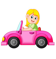 Happy family playing in the car and her daddy Vector Image