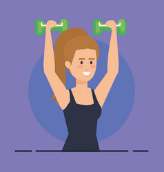 Cartoon girl holding weight gym Royalty Free Vector Image