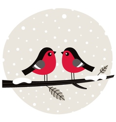 Cute bullfinch couple sitting on the branch Vector Image