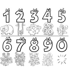 Cartoon numbers set coloring book Royalty Free Vector Image